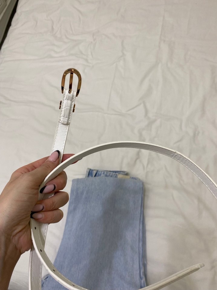 Beyaz Tokalı Kadın Kot Kemeri - Görsel 2