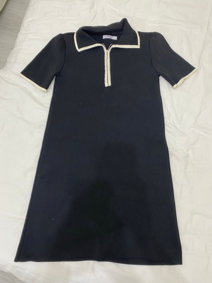 Siyah Yakalı Kadın Triko Elbise - Görsel 2