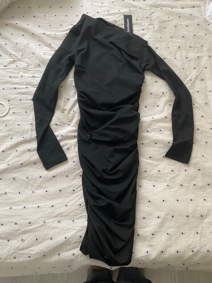 Siyah mini elbise - Görsel 4