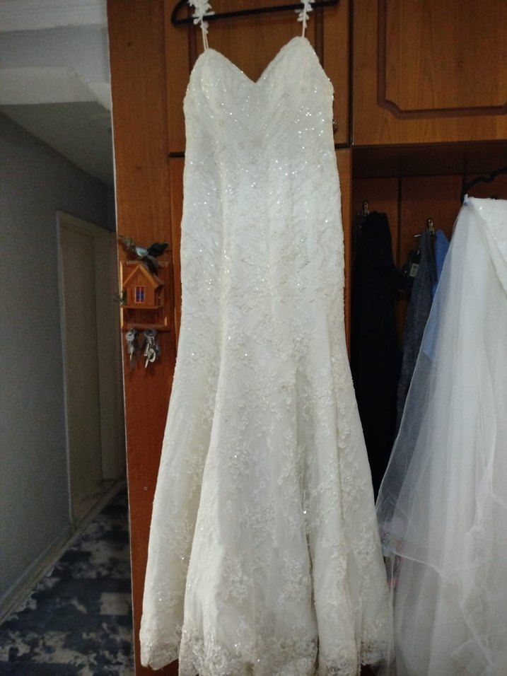 Beyaz Straplez Vintage A Kesim Gelinlik - Görsel 2