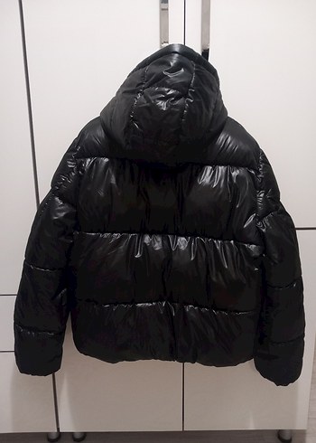 Siyah Şişme Deri Kadın Mont - Görsel 2