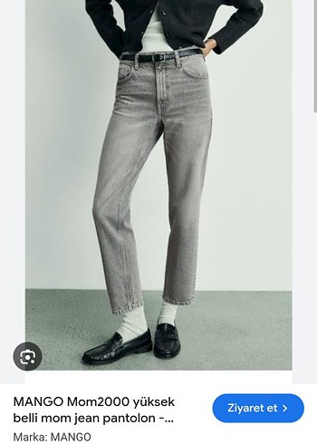 MANGO Mom2000 Yüksek Belli Gri Mom Jean