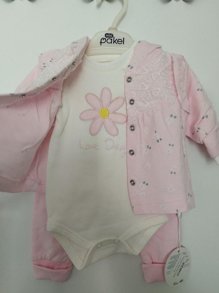 kız bebek üçlü takım zıbın body tayt alt hırka - Görsel 2