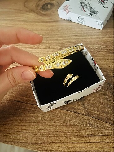 Serpent Model Çelik Kelepçe ve Yüzük - Görsel 4