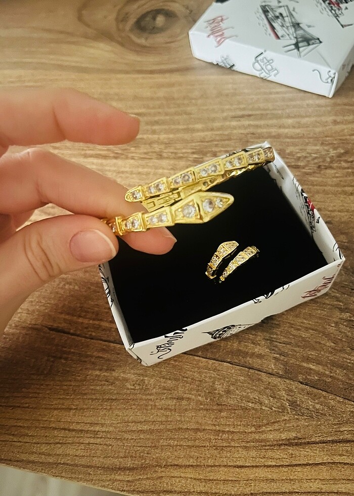 Serpent Model Çelik Kelepçe ve Yüzük - Görsel 4