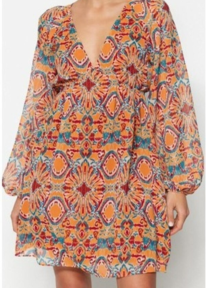 Desenli Şifon Astarlı Elbise - Görsel 5