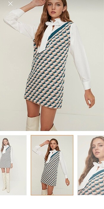 Triko kendinden desenli elbise - Görsel 6