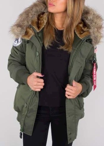 Alpha Industries Kürk Detaylı Kamuflaj Kadın Kışlık Mont