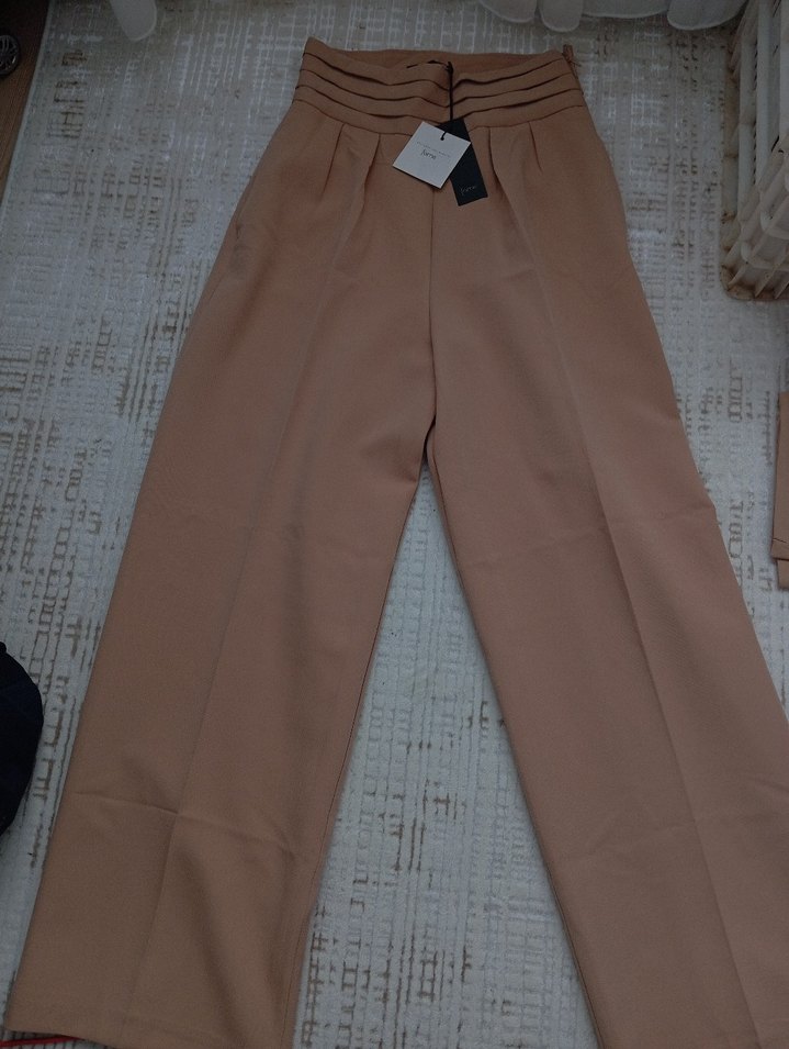 camel Piliselk Kadın Kumaş Pantolon - Görsel 4