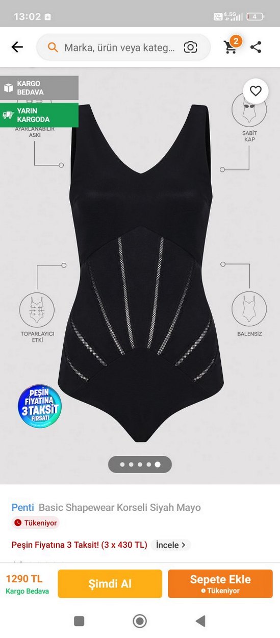 Penti Siyah Korseli Mayo - Görsel 2