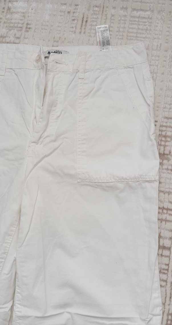 Kadın Beyaz sert keten Pantolon - Görsel 3