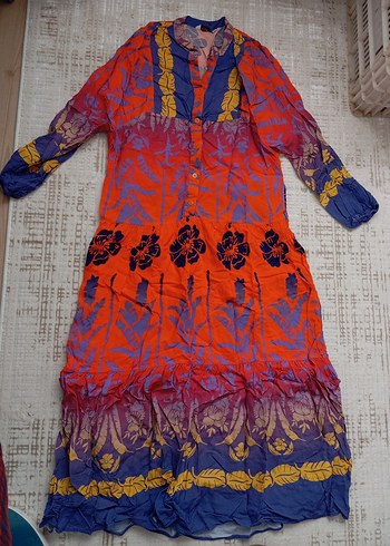 Renkli Desenli Uzun Bohem Elbise - Görsel 2