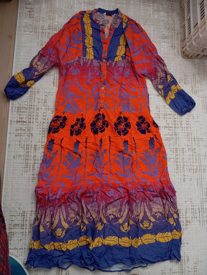 Renkli Desenli Uzun Bohem Elbise - Görsel 2