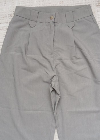 Gri Kadın Keten Kumaş Pantolo - Görsel 2