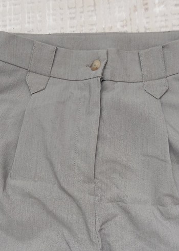 Gri Kadın Keten Kumaş Pantolo - Görsel 4