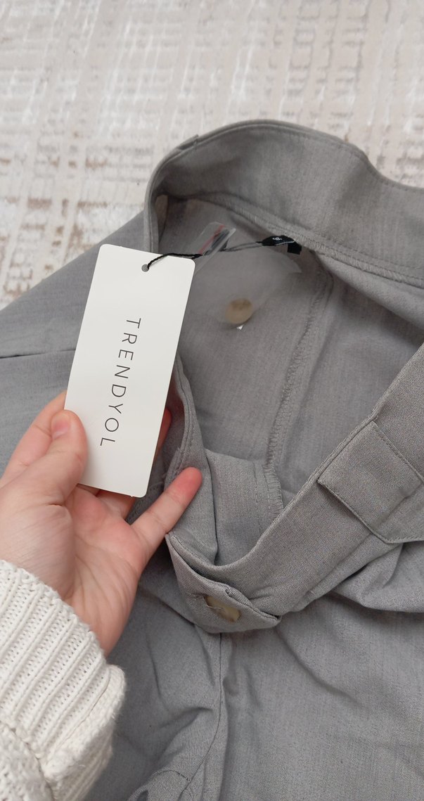 Gri Kadın Keten Kumaş Pantolo - Görsel 5