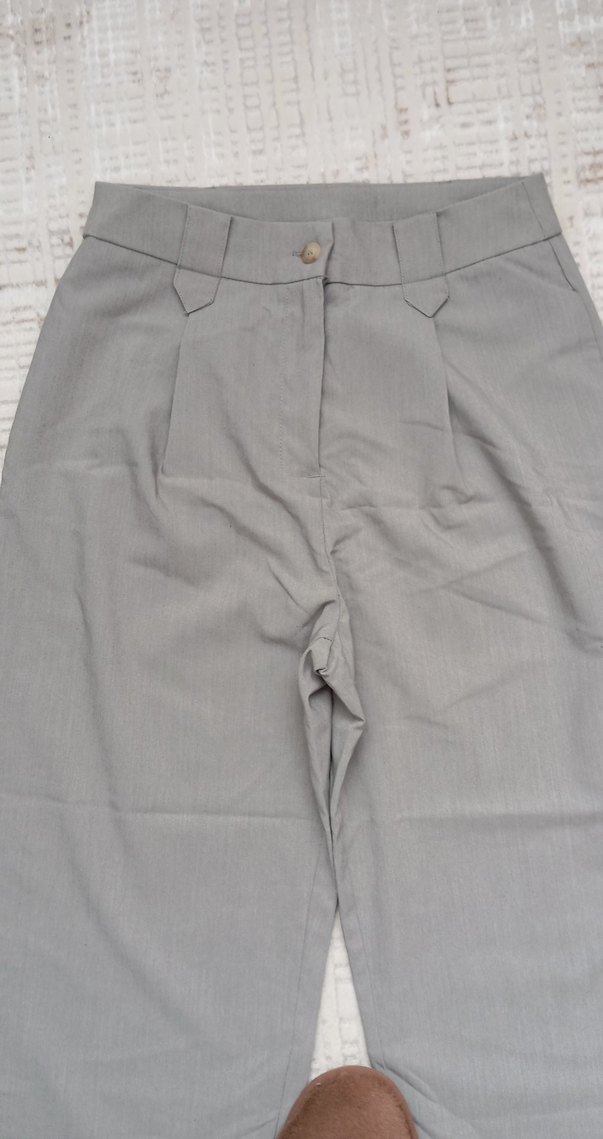 Gri Kadın Keten Kumaş Pantolo - Görsel 2