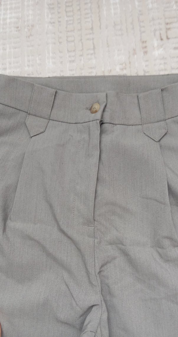Gri Kadın Keten Kumaş Pantolo - Görsel 4