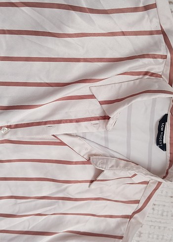 Düğmeli Beyaz kahve Çizgili Uzun Kollu Gömlek - Görsel 3