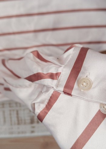 Düğmeli Beyaz kahve Çizgili Uzun Kollu Gömlek - Görsel 4