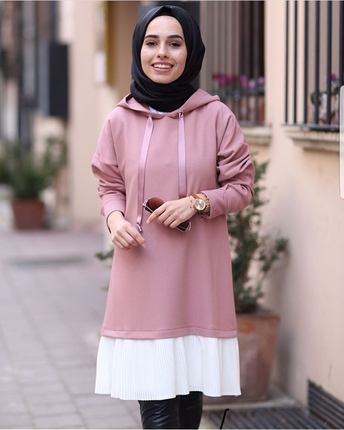 pembe kapşonlu tunik