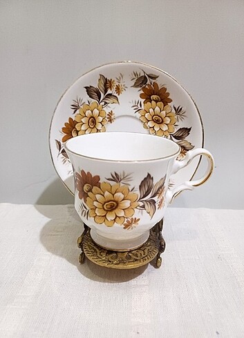  Beden İngiliz Queen Anne Damgalı Bone China Çift Kahve Fincanı 