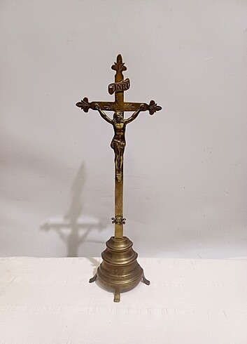 Vintage İtalyan Bronz Ayaklı Duvar Haçı 
