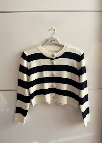 m Beden beyaz Renk Çizgili crop Hırka