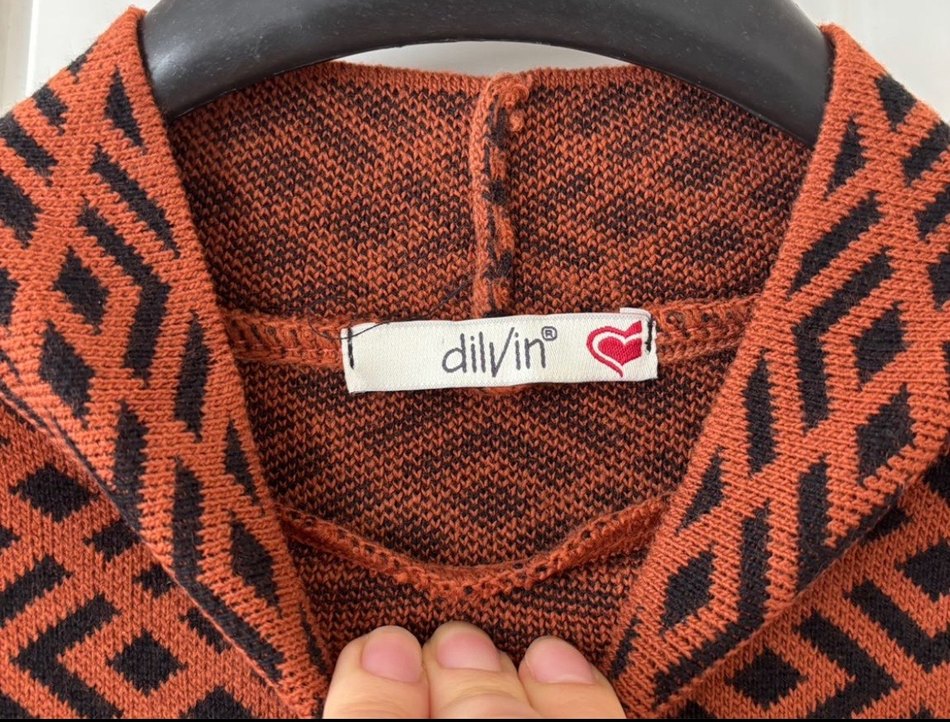 Dilvin S/M Bedene Uygun Kiremit Rengi Desenli Bohem Örgü Elbise - Görsel 2