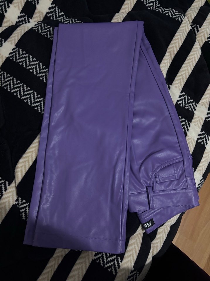 Mor Deri Kadın pantolon - ZARA - Görsel 4