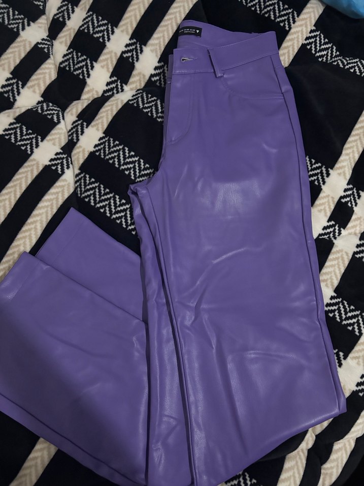 Mor Deri Kadın pantolon - ZARA - Görsel 2