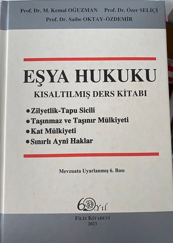 Eşya Hukuku Kısaltılmış Ders Kitabı 2023