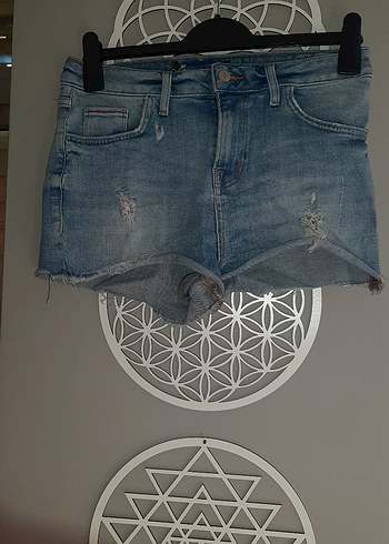 River Island Düğmeli Gri Mavi Kadın Kot Şort