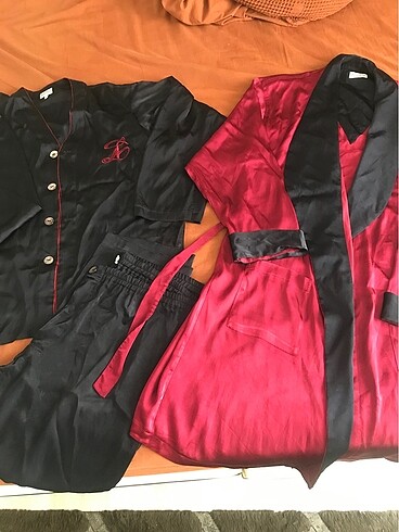 Erkek ipek saten üçlü pijama takımı