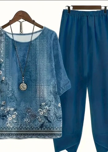 Lacivert Bohem Dantel Detaylı Uzun Kadın Takım - Görsel 3