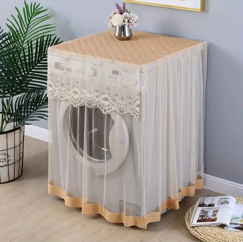Nakışlı Beyaz Çamaşır Makinesi Örtüsü - Görsel 2