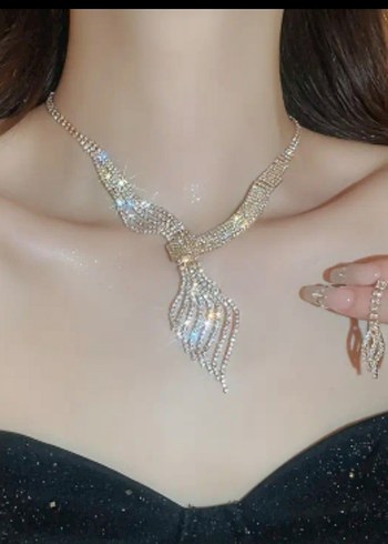 3lü taşlı kolye küpe Setim - Görsel 2