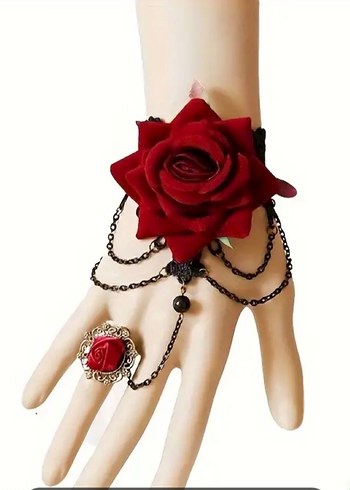 Bordo Nakışlı Gül Detaylı Gotik bileklik - Görsel 2