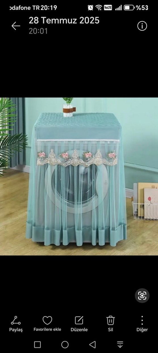 Nakışlı Turkuaz Tül Çamaşır Makinesi Örtüsü - Görsel 2