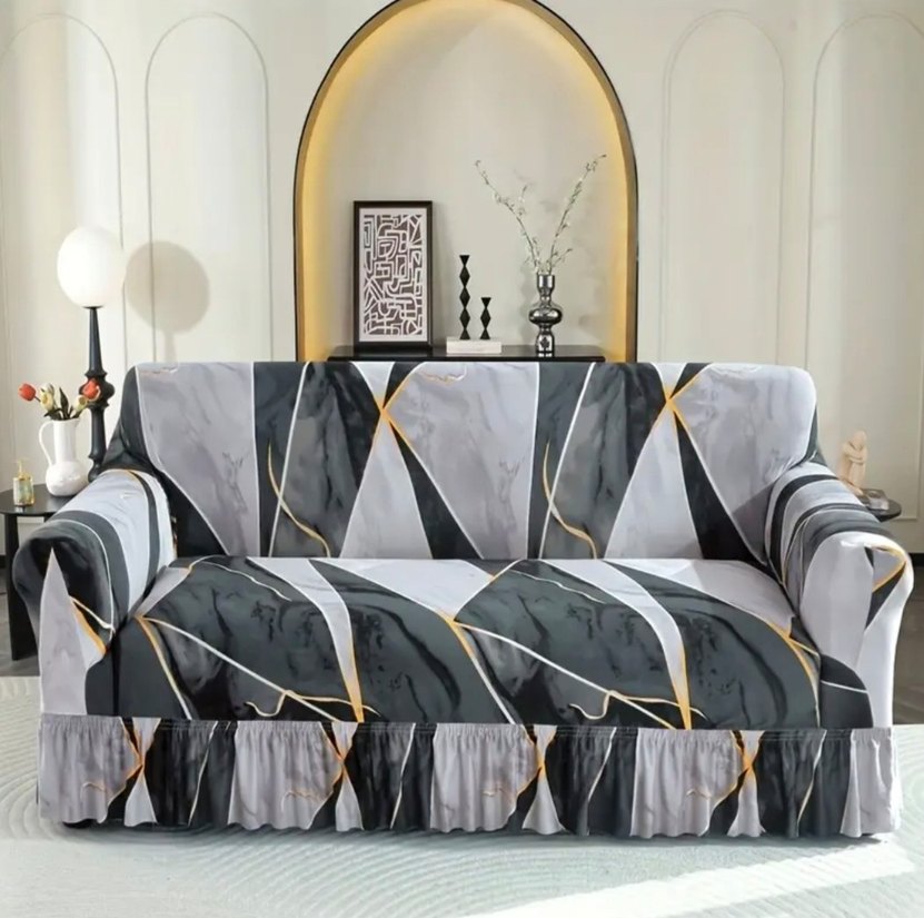 Gri Zebra Desenli Modern Koltuk Örtüsü - Görsel 2