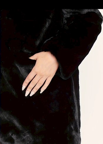 Siyah Kısa Kadın Kürk Detaylı Süet Ceket Mont - Görsel 3