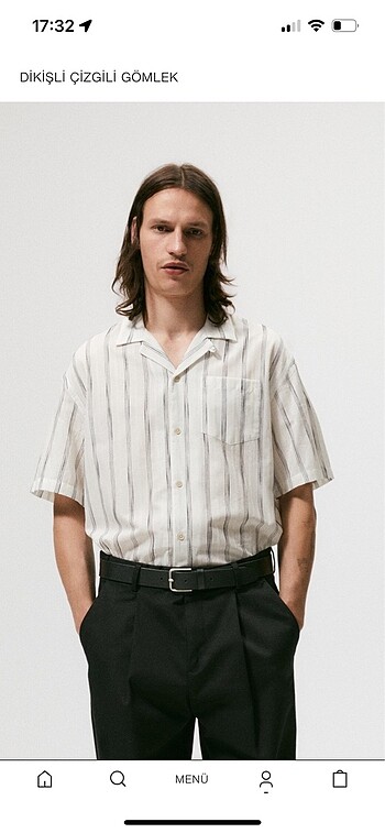 Zara - Dikişli Çizgili Keten Erkek Gömlek