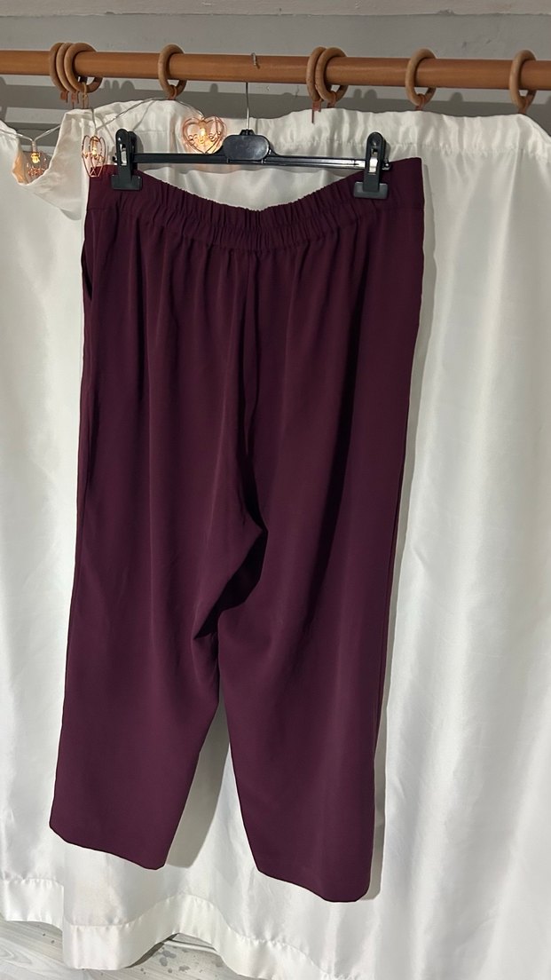 Mürdüm Düğmeli Salaş Kumaş Pantolon - Görsel 3