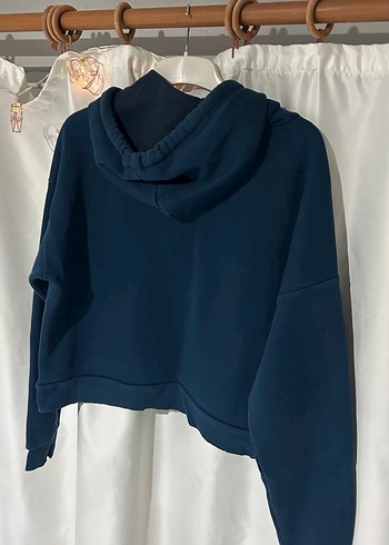 Baskılı Mavi Kapüşonlu Sweatshirt - Görsel 2