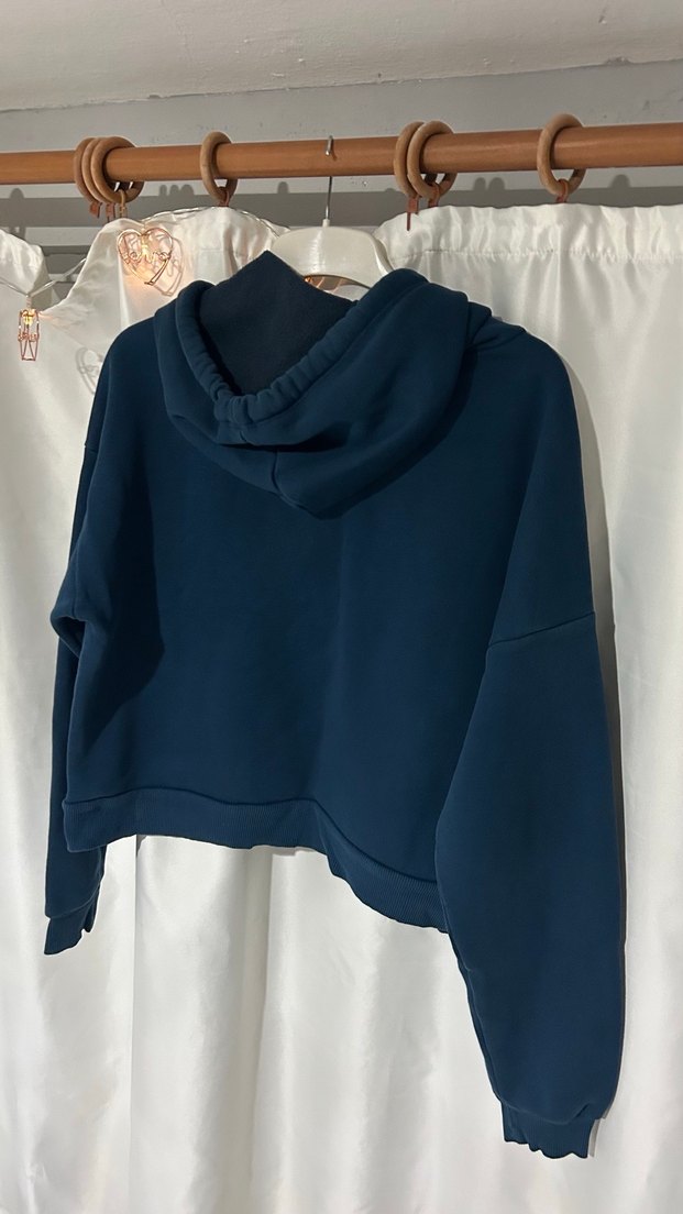 Baskılı Mavi Kapüşonlu Sweatshirt - Görsel 2