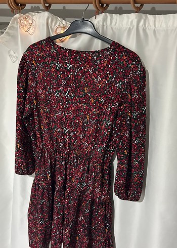 Bordo Bohem V Yaka Mini Elbise - Görsel 3