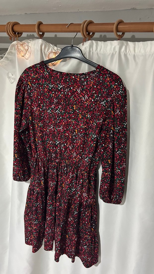 Bordo Bohem V Yaka Mini Elbise - Görsel 3