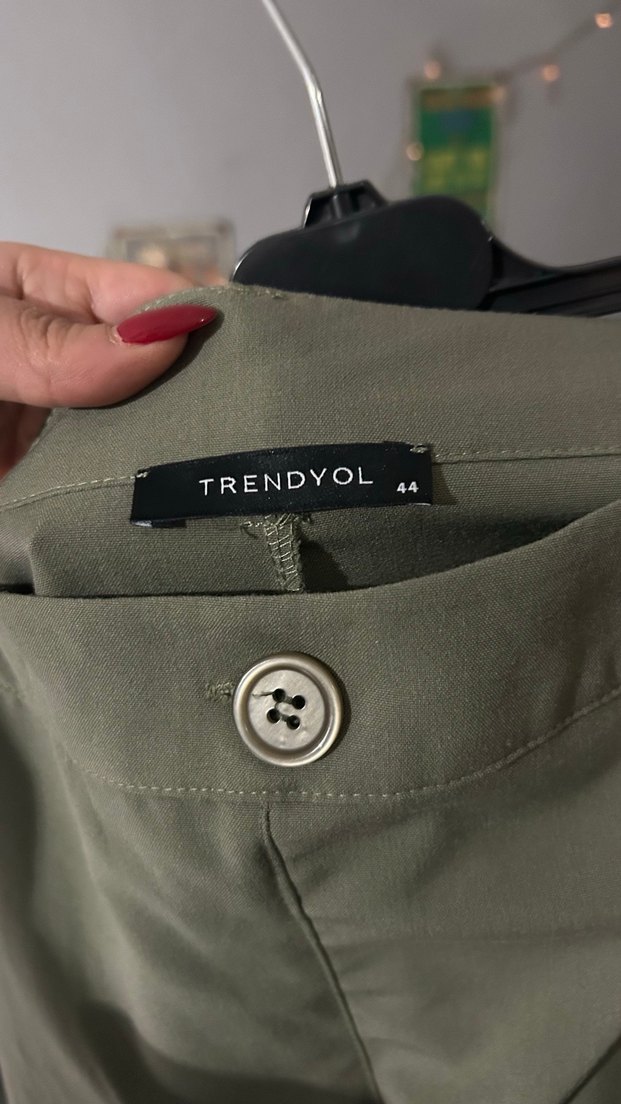 Haki Bol Kesim Kumaş Pantolon - Görsel 4