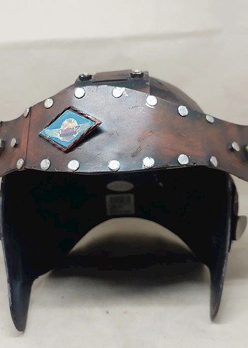 Kahverengi Deri Punk Motosiklet Kaskı dekor - Görsel 3