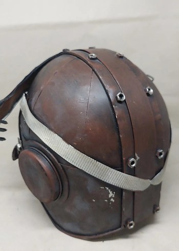 Kahverengi Deri Punk Motosiklet Kaskı dekor - Görsel 5